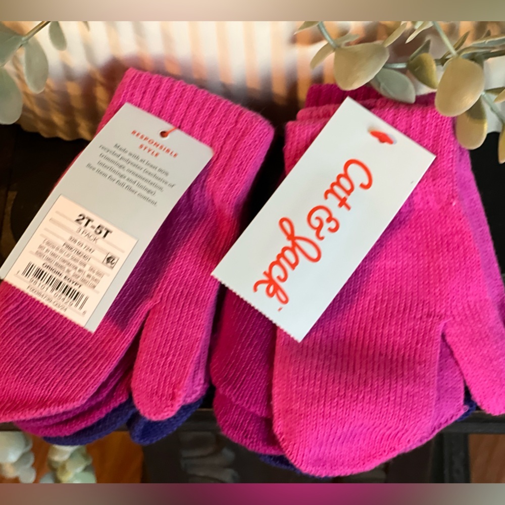Cat & Jack Pink and Purple Kids Mittens Set of 6